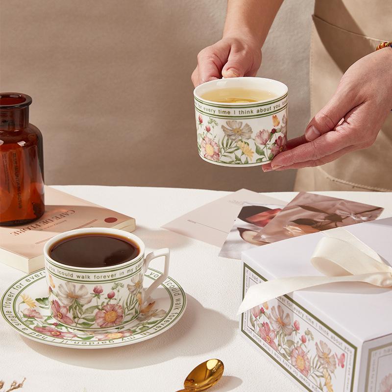 Retro Ceramics, Sunny Flowers, Coffee Cup And Saucer Set, Gift Box, High-Value Souvenir, High-End Cup.