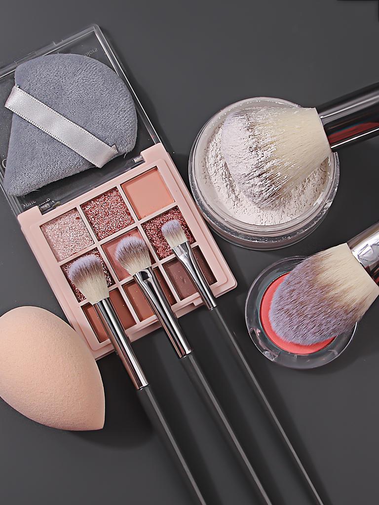 2025 New 12Pcs Makeup Brushes+2 Beauty Blenders+2 Triangle Sponge Puffs Set Soft Bristle Latex-Free For Full Makeup Daily Travel