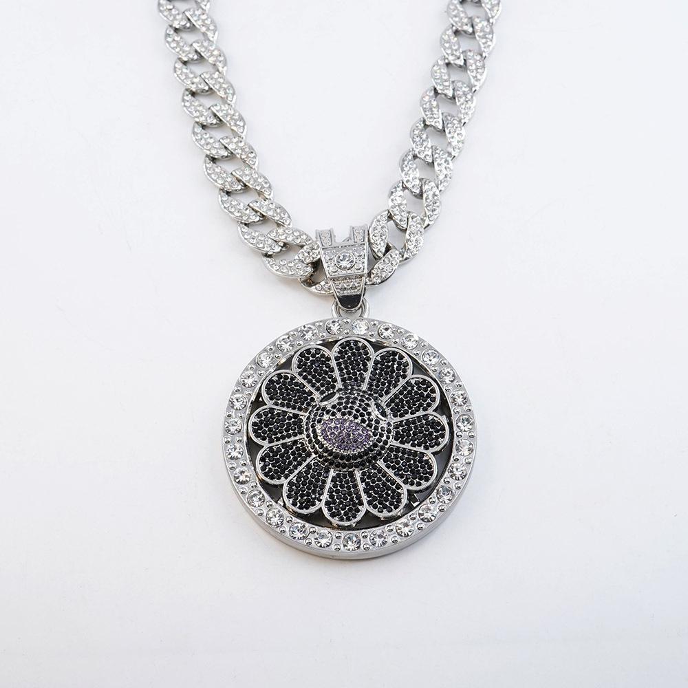 Красочный вращающийся кулон в виде подсолнуха, кубинский предмет, европейское и американское ожерелье, модный бренд в стиле хип-хоп, персонализированные цветочные украшения