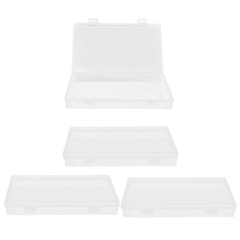 4pcs Flap Lid Transparent Plastic Box Transparent Multipurpose Storage Box  Office Supplies
