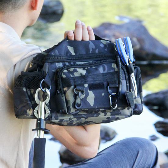Waist Bag Fishing Gear Organizer Large Capacity Double-Layer Design Waterproof Crossbody Chest Bag with Fishing Pole Holder