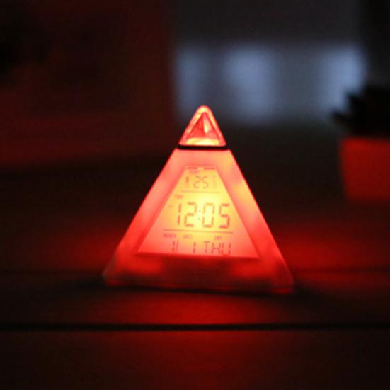 7 Colors Changing LED Light Triangular Thermometer Calendar Digital Alarm Clock
