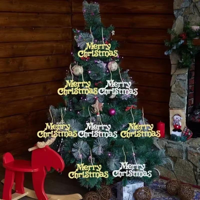 С Рождеством Логотип Украшение Украшение Рождественской Елки Подвеска Пластик Английский Золотой Рождественские Буквы 3D Подвесной Логотип-Подвеска