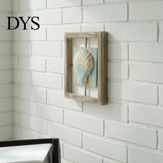 Small Beach House Ornaments 3D Conch/Starfish/Shell Wooden Frame Wall Art, Distressed Coastal Style Decoration, Seaside Theme Decorations Ocean