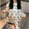Fleece Soft Women Clothes Cute Panda Printing Pajamas for Women Round Neck Long Sleeve Autumn Women Two Piece Set