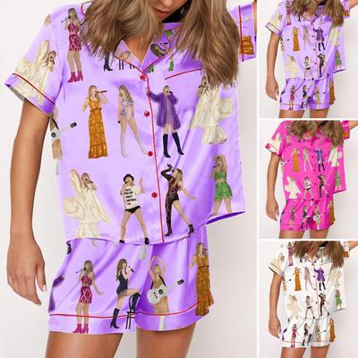 2 шт./комплект летняя пижама кантри певица фанаты пижамы атласный лацкан на пуговицах