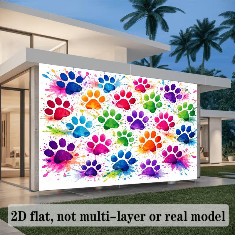 2D Watercolor Rainbow Paw Prints with Paint Splashes Backdrop