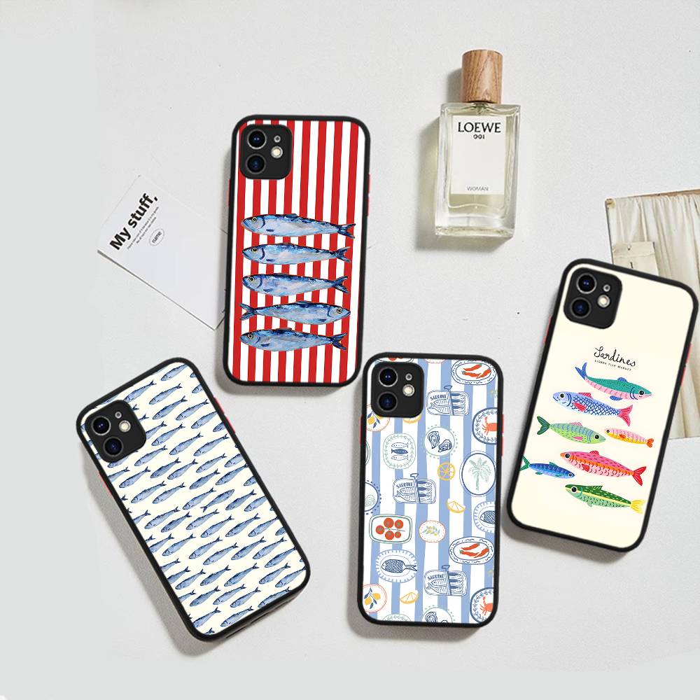 Чехол для телефона 'Сардины' матовый прозрачный для IPhone Case 16 15 14 13 12 11 Pro Max X XS Max Plus