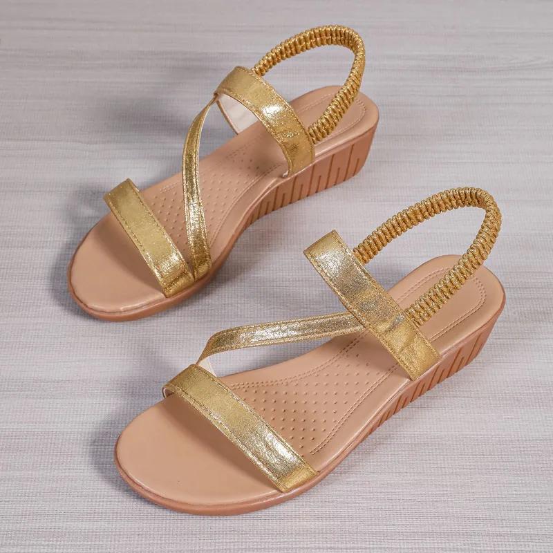 2024 Высококачественная обувь для женщин, женские сандалии с эластичной резинкой, летние повседневные сандалии, женские босоножки на танкетке с открытым носком, большие размеры, женская обувь