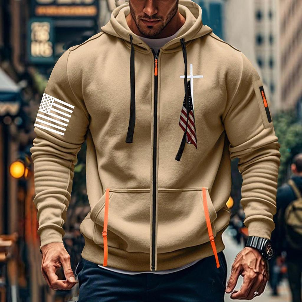 Мужская спортивная повседневная толстовка с капюшоном, кардиган с капюшоном на молнии, многокарманное пальто с капюшоном