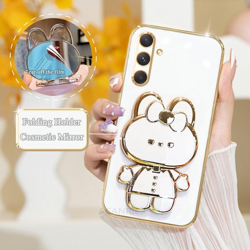 A 15 25 35 55 Роскошный чехол-держатель для зеркала с покрытием для Samsung Galaxy A15 A25 A35 A55 5g A05s A05 M14 M54 Силиконовый чехол-подставка A04s