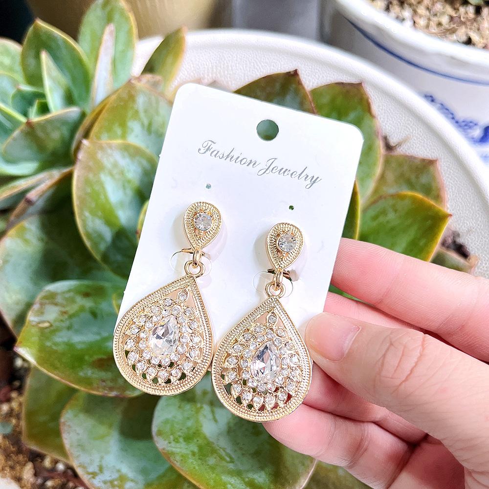 Элегантные круглые серьги-капли для женщин, серьги со стразами золотого цвета, свадебные украшения, свадебный подарок