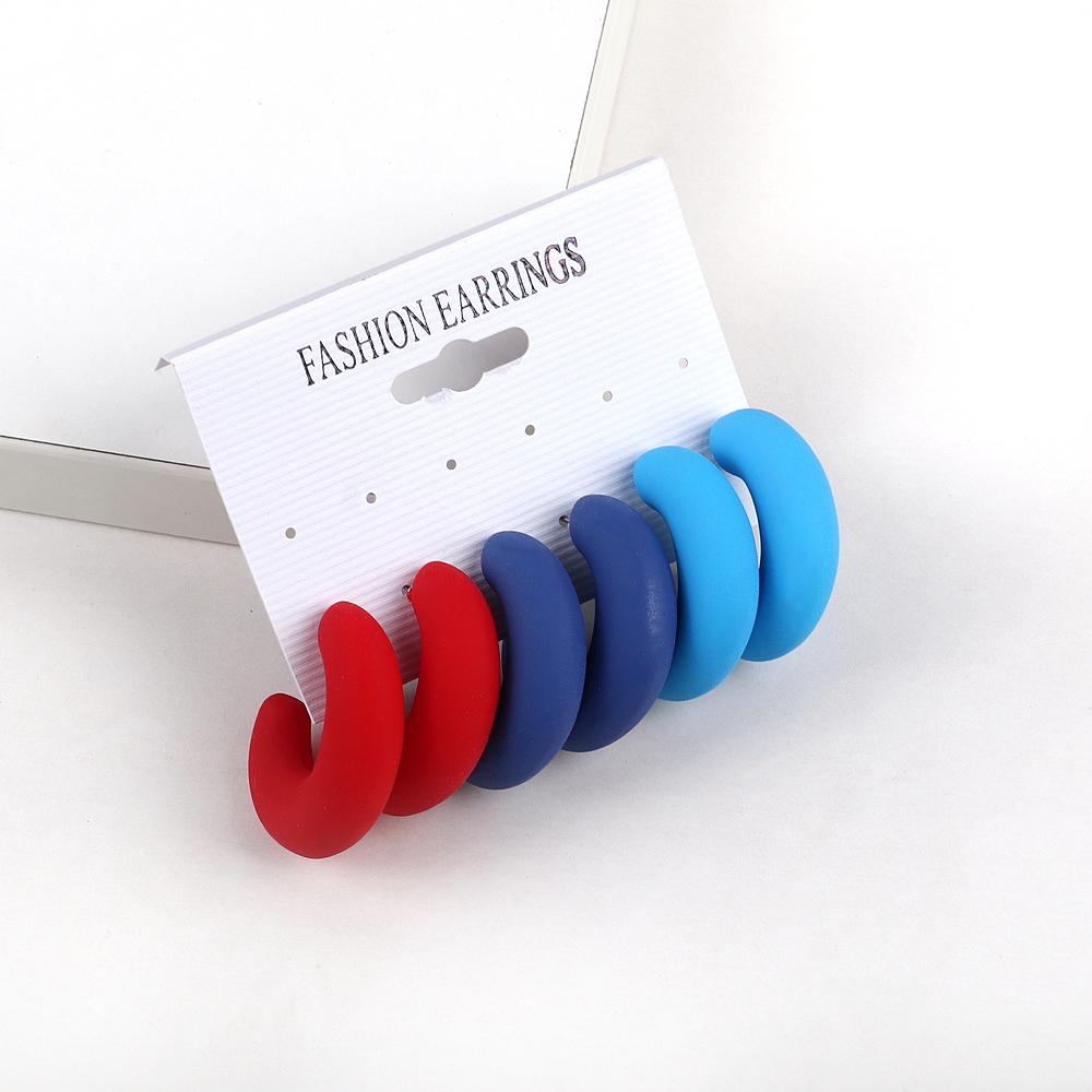 New Korean Multicolored Wide C-Shape Acrylic Hoop Earrings 3 Pair/Set Neon Geometric Moon Earrings Statement Jewelry for Women