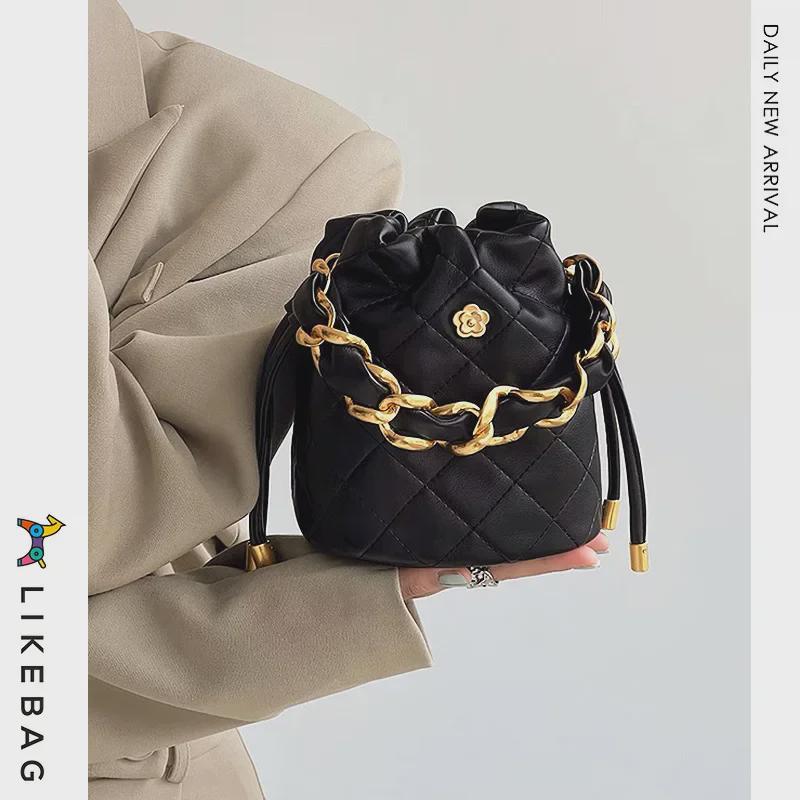 Женская сумка-ведро Camellia Fragrance Style высокого класса 2022: Одно плечо, сумка-мессенджер, аксессуар с бриллиантовой цепочкой