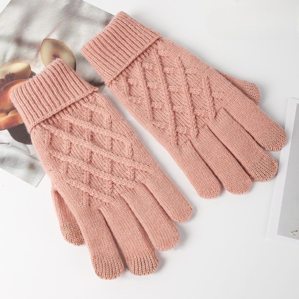 Вязаные перчатки теплые однотонные женские осенне-зимние вязаные перчатки для отдыха на открытом воздухе перчатки с тремя пальцами для сенсорных экранов