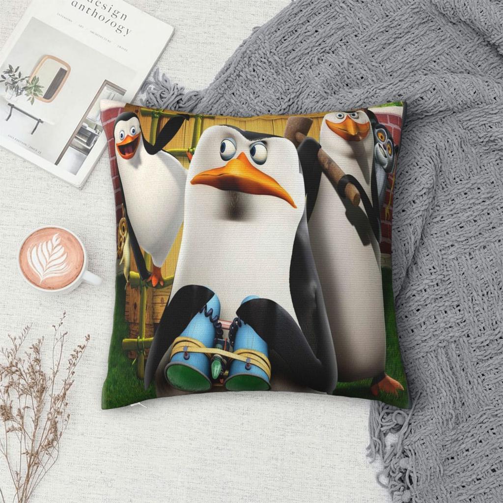 Pose Penguins Of Madagascar Square Pillowcase Pillow Cover Cushion Throw Pillow for Home Sofa Living Room
