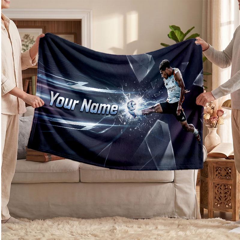 Jude Bellingham Personalized Fleece Blanket With Football Logo, Custom Name Text Soft Warm Home Throw Blanket