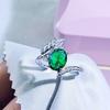 Fashion Personality Rice Simulation Emerald Ring Women'S Niche Personality Light Luxury Zircon Treasure Ring Jewelry