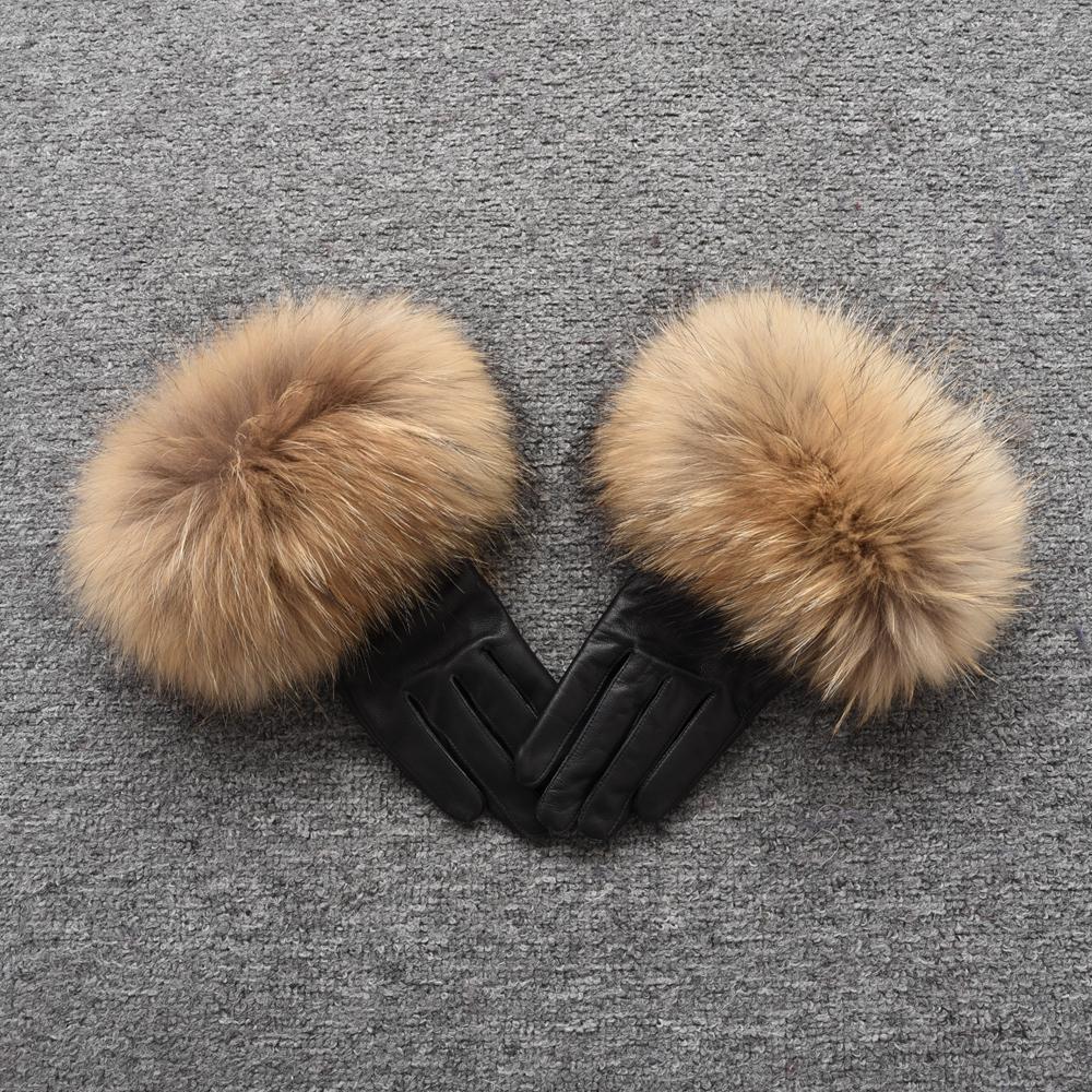 2023 Fashion Outdoor Driving Winter Real Sheepskin Leather Fox Fur Gloves Women