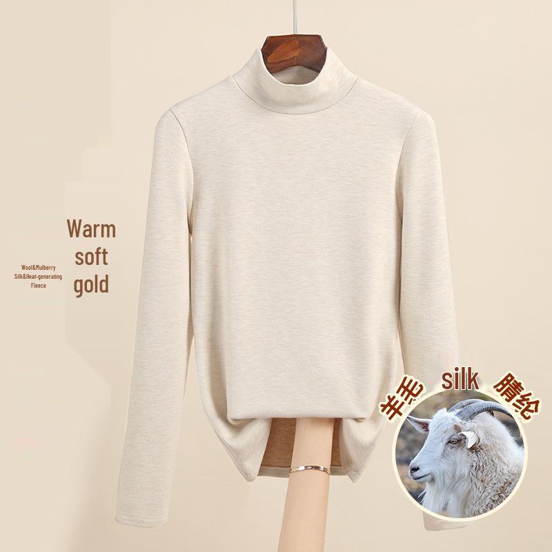 Женский теплый базовый слой из шелка тутового дерева и шерсти с флисовой подкладкой, со средней высотой горловины, коллекция осень/зима 2025