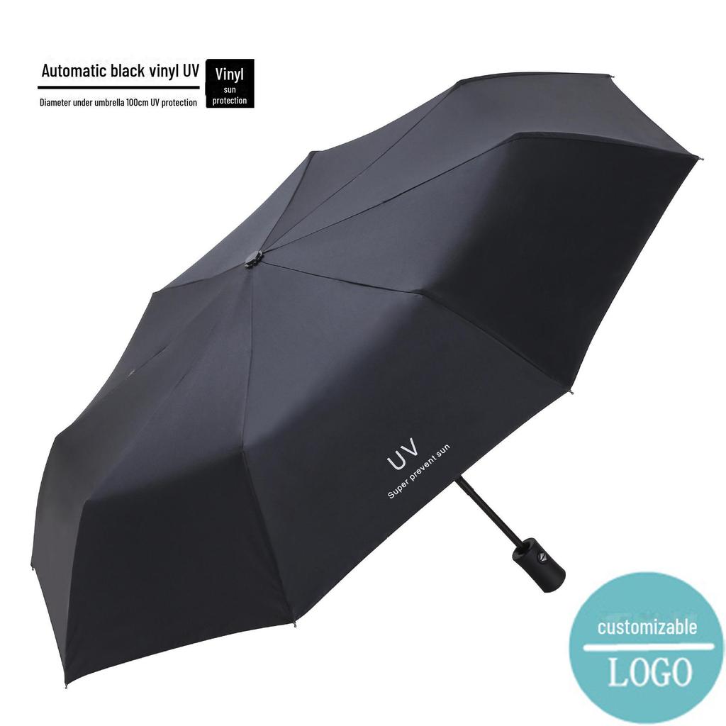 UV Protective Black Folding Sun Umbrella - Anti-Ultraviolet Women's Sunshade with Custom Logo