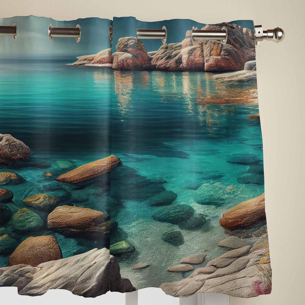 Летние пейзажные оконные шторы с океаном для гостиной, роскошные занавески для спальни, кухонные шторы, шторы