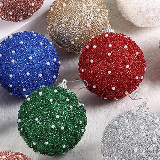 6 шт. 8 см Рождественский шар Искусственный жемчуг Блестящий Праздничный Круглая форма Декоративный Яркий цвет Рождественский шар с веревкой для фестиваля