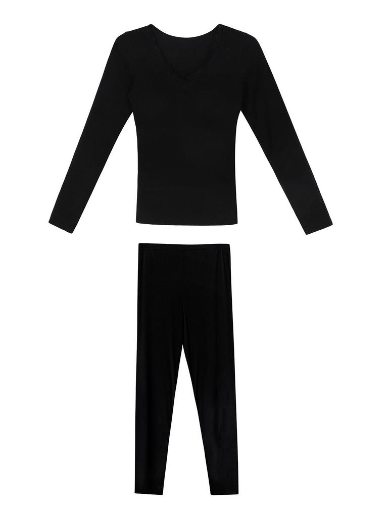 Женский бесшовный термокомплект из смеси шерсти: Теплый осенне-зимний базовый слой с утепленным верхом