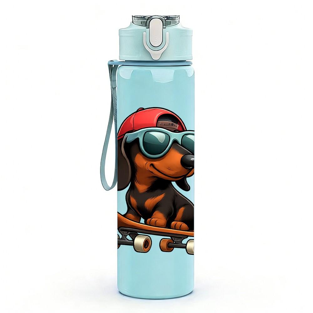 1PC Sunglasses Dachshund Puppy 750ml Color Plastic Sports Water Bottle Leakproof Flip Straw Lid Suitable for Sports Office Home Use
