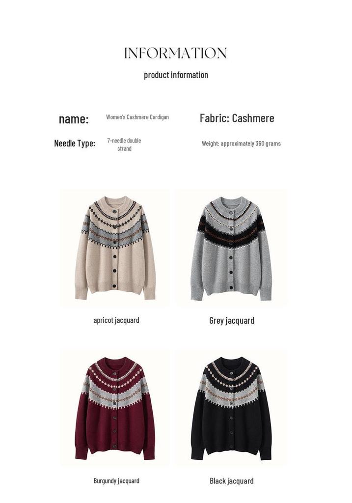 2025 Fall/Winter Striped Retro Women's Cashmere Sweater - Loose Round Neck Thick Cardigan with Long Sleeves