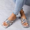 Fashion Hot Sandals Women Criss Cross Solid Color Glossy Surface Many Broadband Square Toe Slippers Ankle Strap Ladies Beach Shoes