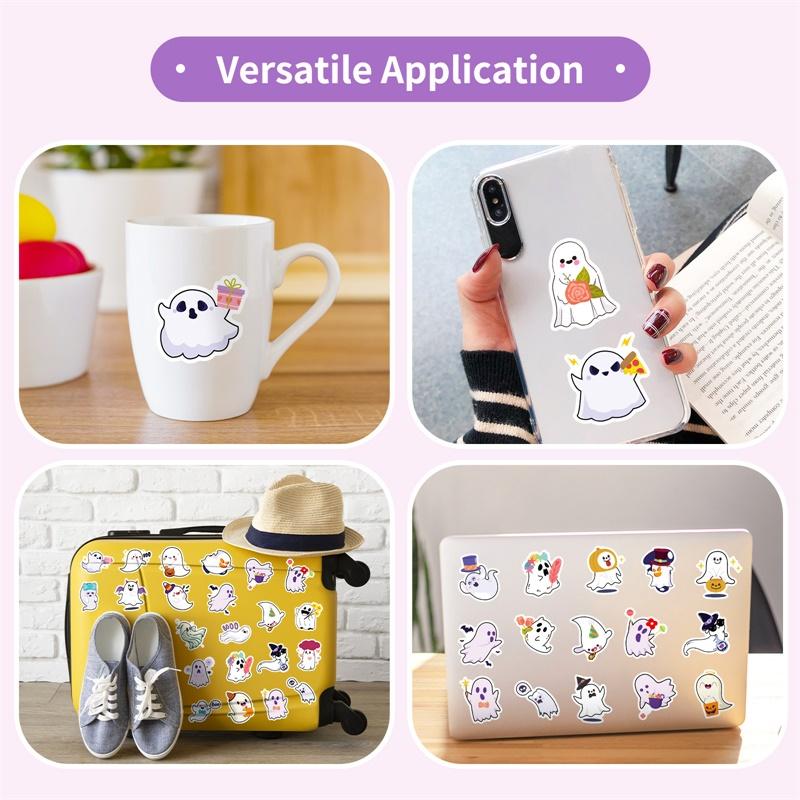 10/30/50PCS Cartoon Ghost PVC Sticky Sticker Aesthetic DIY Decoration Scrapbooking Hand Accounting Stationery Supplies