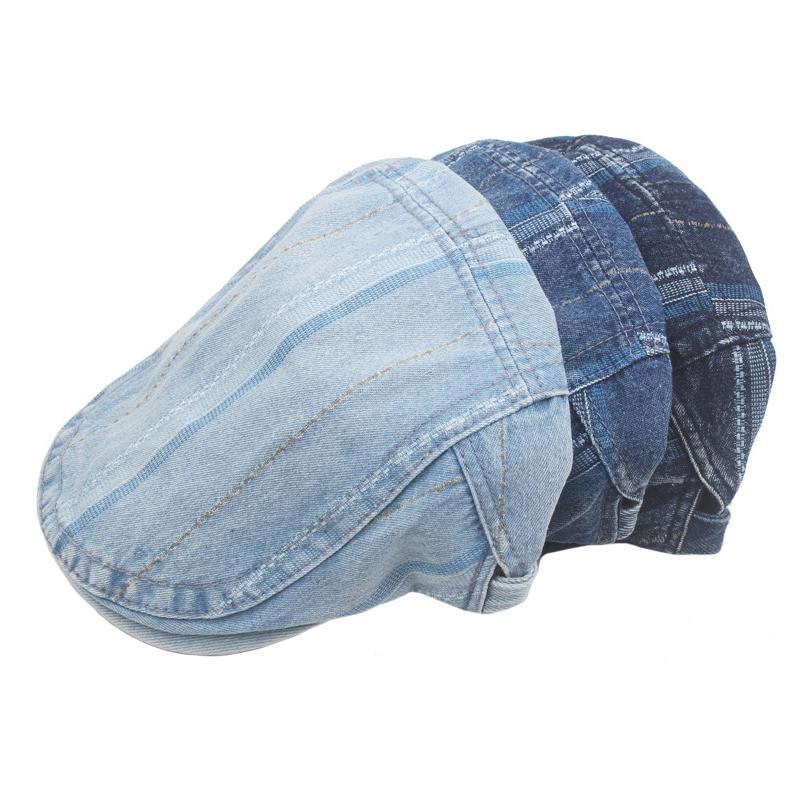 Промытый джинсовый берет, женский весенне-осенний кепка вперед, мужская уличная шляпа от солнца, цветная полосатая кепка