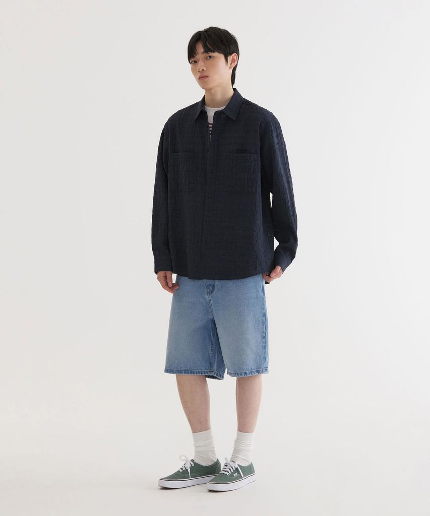 COVERNAT Summer Seersucker Shirt Navy
