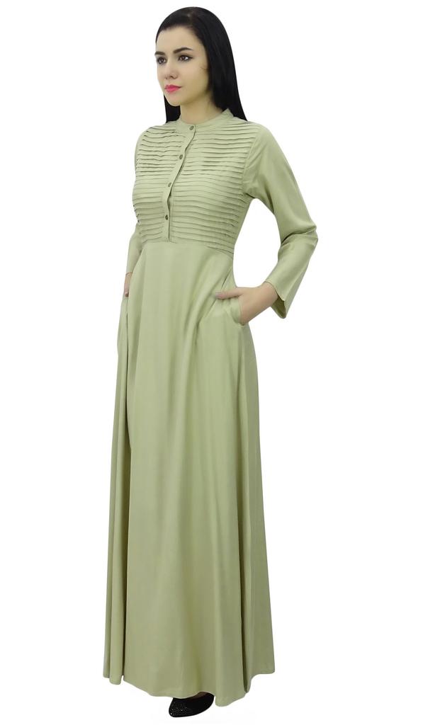 Bimba Женское простое платье джилбаб макси с длинным рукавом и воротником-стойкой