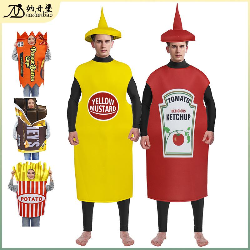 Halloween Party Cosplay Costume Ketchup French Fries Adult Stage Performance Suit