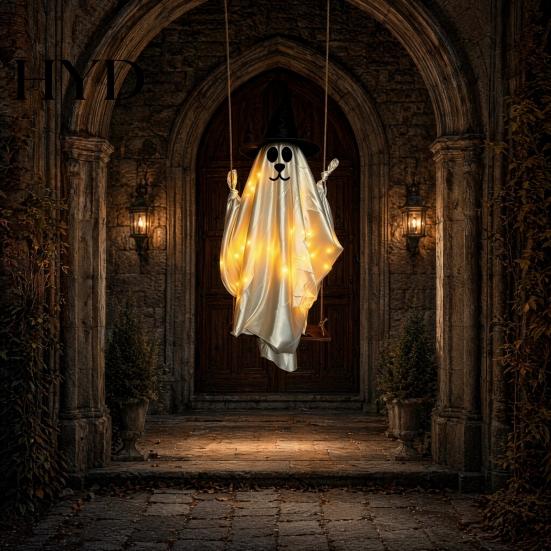 Hanging Spooky Ghost for Halloween Outdoor Decoration, Cute Flying Satin White Decoration With Best Materials Home, Tree, Porch, Patio, Lawn, Garden,