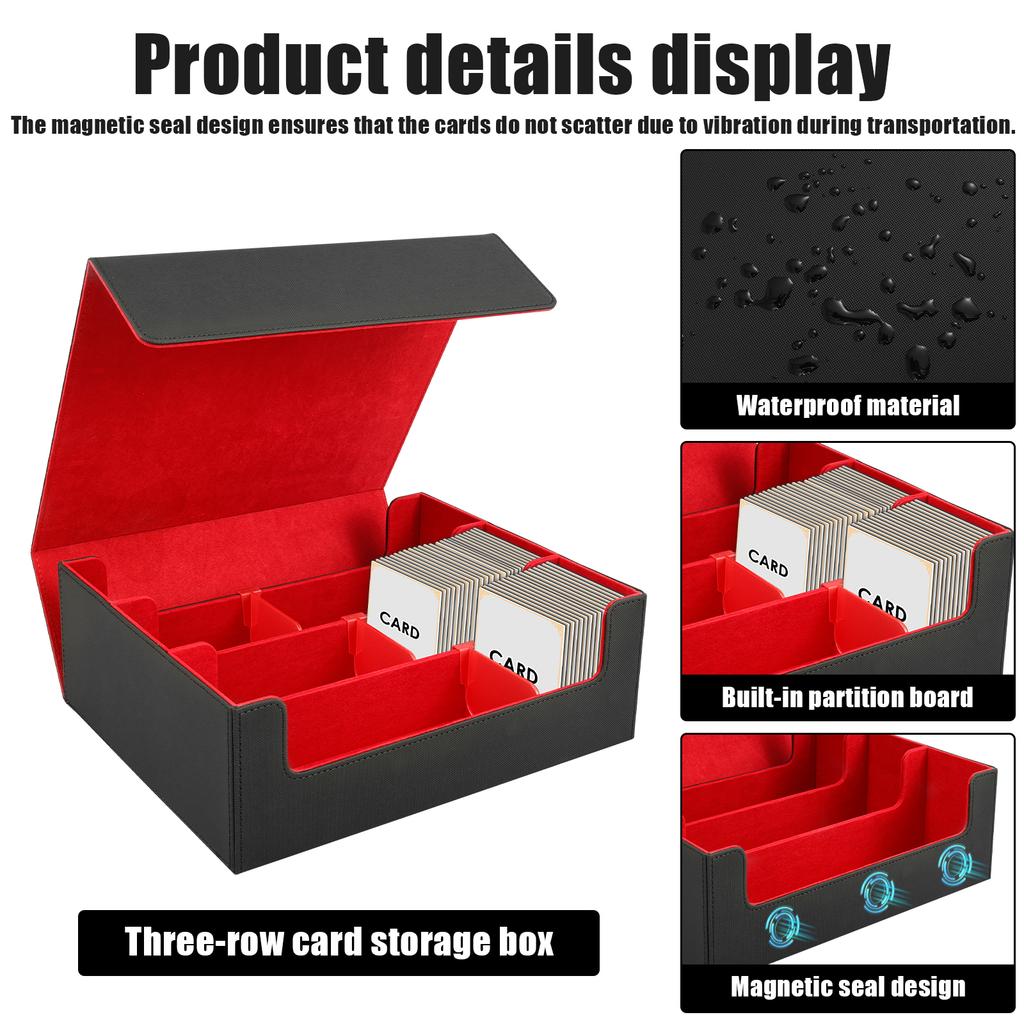 Коробка для хранения карт в 3 ряда, чехол для колоды карт, вмещает более 1800 карт в одинарных протекторах, магнитная застежка, органайзер для карточек ТКИ из ПУ кожи