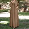 Middle Eastern Muslim Solid Color Long Sleeve Loose Round Neck Dress