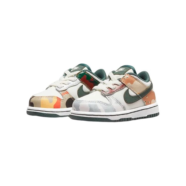 Nike Детские кроссовки Dunk Low SE TD Sail Multi-Camo Multi-Color Vintage-Green Total-Orange DB1902-100