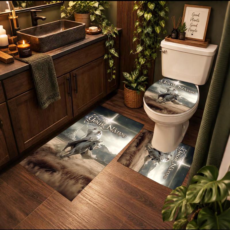 Lord Rings 3Pcs Personalized Customization Bathroom Mat Nonslip Floor Mat Set Toilet Lid Bathroom Mat Bathroom Absorbent Door Mat Decoration