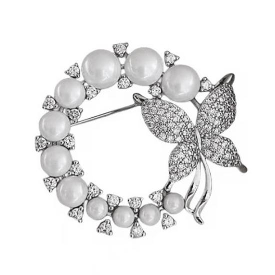 Ladies Butterfly Brooch Pin Rhinestone Faux Pearl Butterfly Brooch Lapel Brooch Pin