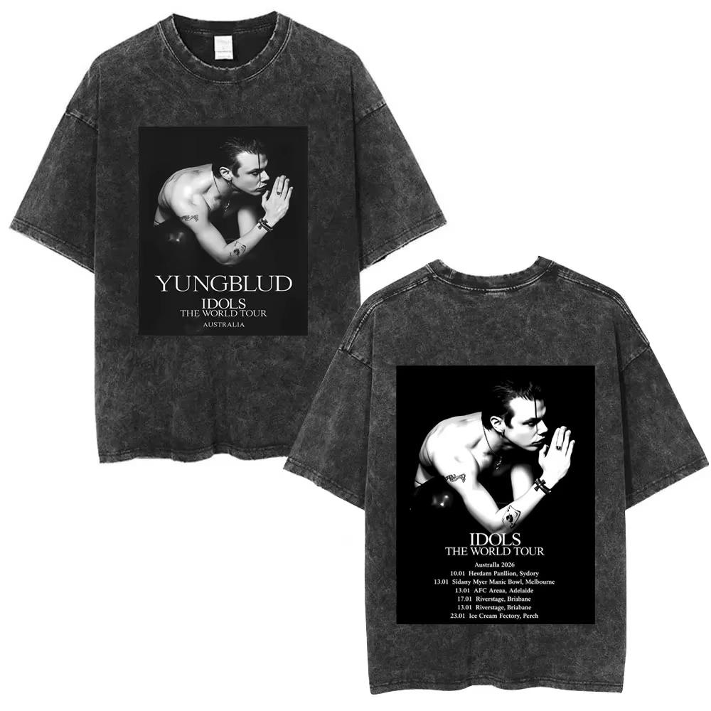 Стирка Винтажная Футболка Yungblud Idols World Tour Мужская Женская Повседневная Свободная Хлопковая Футболка Мужская Хип-Хоп Мода Ретро Футболки