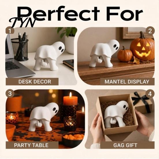 Minimalist Resin Ghost Decor Funny Middle Finger Figurine, Novelty White Statue, Spooky Unique Sculpture for Parties Halloween Tabletop Ornament
