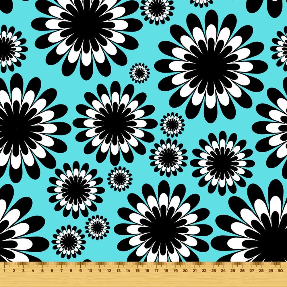 Outdoor Dekostoffe Oxford - Motiv Schwarze Und Weiße Blumen I Dr044