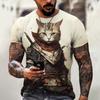 Men's T Shirts Japanese Samurai Cat Printed T-Shirt Funny 3D Animal Graphic T-Shirts  Casual O-neck Loose Tops Short Sleeve Tee