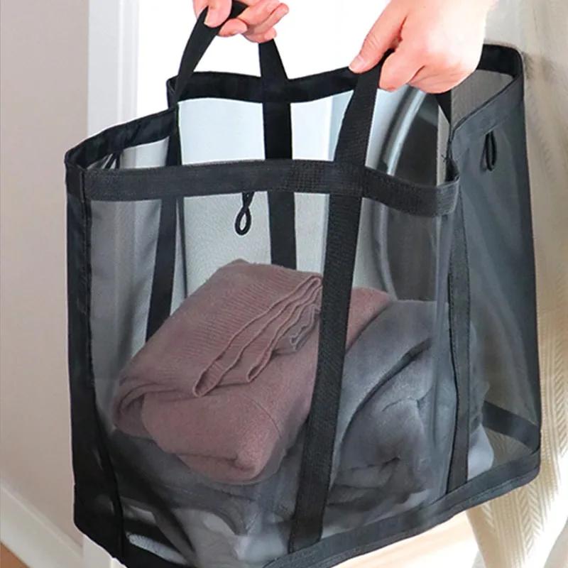 3/1x Large Capacity Laundry Bags Mesh Nylon Dirty Clothes Washing Basket for Home Travel Foldable Hanging Storage Bag Organizer