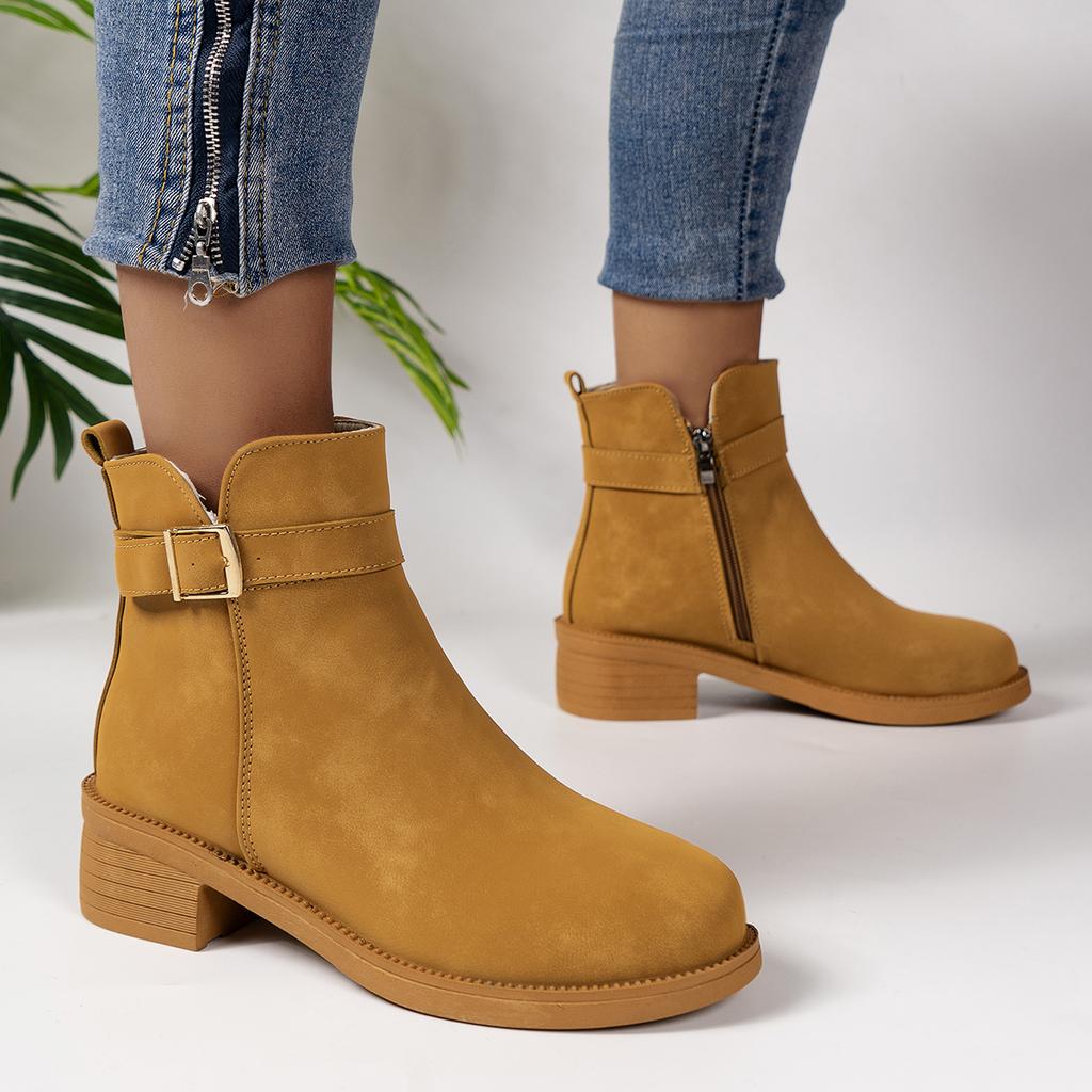 Women Boots Retro Plush Warm Autumn Winter Boots Women New Vintage Block Heel Ankle Boots Zipper High Heels Shoes for Women