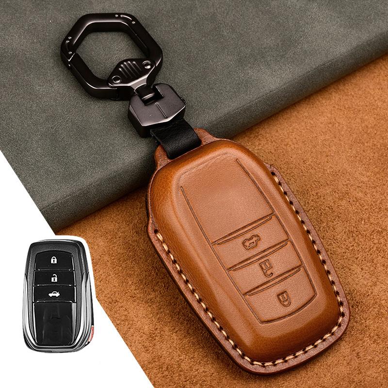 Leather Car Key Case Cover Fob for Toyota Chr C-hr Land Cruiser 200 Avensis Auris Corolla Smart Keychain Shell Accessories Ring
