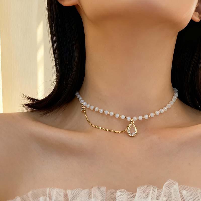 Shining Fake Crystal Pearl Choker Necklace For Girls Elegant Drop Chian Pendant Necklace Fashion Jewelry Gifts